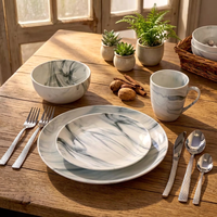 Service de table en porcelaine marbrée Boyou Shandong Cloud Glaze, gris et blanc, comprenant bol, assiette et tasse, style moderne et luxueux, très vendu pour la maison