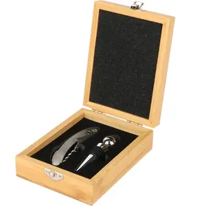 Premium Wine Accessories Set Manual Wine Bottle Opener Corkscrew Gift Set In Bamboo Box Business Gift Sets