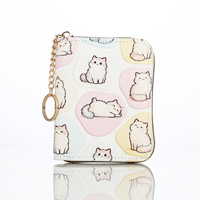 Nouveau porte-monnaie et porte-cartes en PU avec imprimé chat de dessin animé pour femme, mignon, créatif, portable, avec fermeture éclair, petit portefeuille intégré avec fente pour carte d'identité/passeport