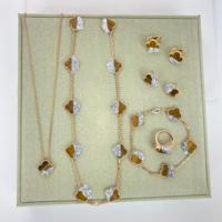Gelang Perak Sterling S925 Asli Berbentuk Semanggi Berdaun Empat Batu Alam Tiger's Eye Lima Bunga Request Van Catalog Cleef