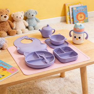 6-teiliges Silikon-Babygeschirr-Set mit Saugnapf-Teller, Schüssel, Lätzchen, Löffel, Gabel und Becher, BPA-frei, Baby-Fütterungsset - Product Image 3
