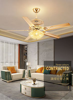HFBH NOUVEAU 52 Plafonnier invisible en cristal argenté avec télécommande, 3 changements de couleur, ventilateur de plafond LED