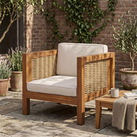 Fauteuil de salon en bois d'acacia pour extérieur, chaise d'appoint en bois pour patio avec accoudoirs en osier pour jardin et cour arrière