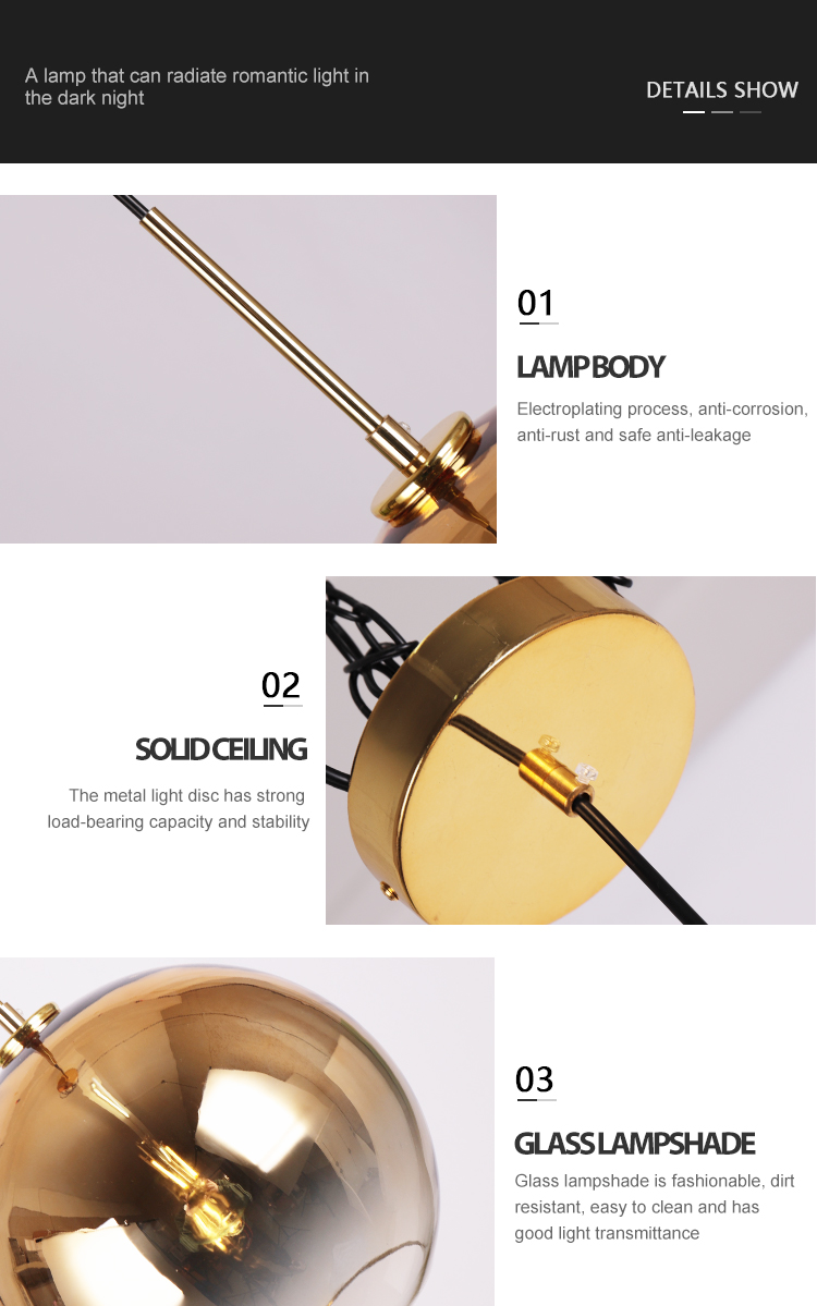 New Design Indoor Decoration Bedroom Dining Room Round E27 Modern Glass Pendant Lamp