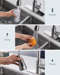 Grifo de Cocina Monomando Moderno Clásico Estilo Rústico con Acabado Níquel Cepillado, Rociador Extraíble, Cerámica y Acero Inoxidable 304 para Fregadero - Product Image 3