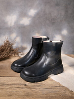 Bottines d'hiver en cuir véritable pour femmes, couche supérieure en nubuck, doublure en fourrure, semelle en caoutchouc épaisse, chaussures décontractées chaudes