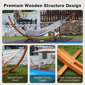 Amaca con telaio con 2 amache 200 kg capacità di carico robusto telaio ad arco in legno massello di pino per giardino Patio e balcone - Product Image 6