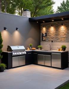 Armoires de cuisine de style shaker à finition brillante pour l'extérieur avec profilés en aluminium Ensemble d'armoires de luxe pour le bord de la piscine - Product Image 2