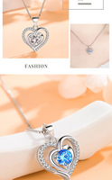 Collier élégant avec pendentif en forme de cœur en zircon bleu, plaqué or sur la base en laiton, pendentif en forme de cœur classique, bijoux de couple, cadeau de fête