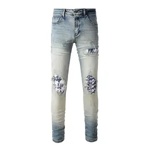 Destroyed Damage Tapered Ripped Scratched Streetwear Men's Designer Denim Jeans