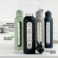 Bouteille d'eau en verre borosilicate personnalisable avec logo, manchon en silicone, couvercle à paille et marqueur de temps – Gourde esthétique réutilisable pour usage quotidien
