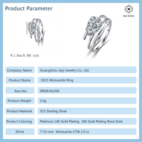 Cincin Moissanite Potongan Pir Perak Sterling S925 2.0 CTW, Cincin Tunangan Bertumpuk Multi-Layer untuk Wanita