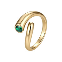 Vente flash - Bague ouverte en laiton plaqué or 14 carats |   Bague géométrique en pierre vertes à facettes en forme de virgule |   Bracelet minimaliste réglable pour femmes