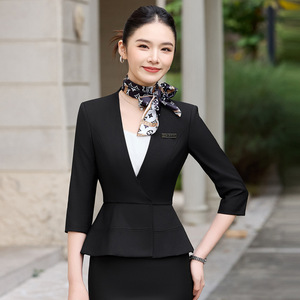 Women's Mid Sleeve Professional Suit Set With Skirt Anti Wrinkle Satin Office Lady Workwear For Business And Daily Commute - Product Image 2