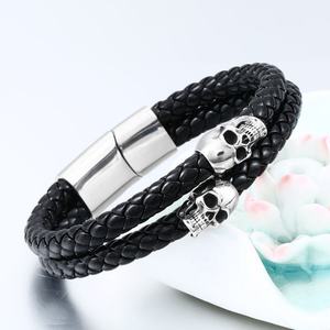 Edgy Skull <b>Leather</b> <b>Bracelet</b> Hypoallergenic Waterproof 316L Stainless Steel Retro Minimalist Unisex Jewelry for Men and Women - Product Image 4