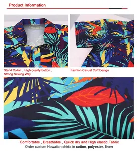 Volledige Sublimatie Afdrukken Heren Hawaiiaans Shirt 4 Way Stretch Korte Mouw Knoop Naar Beneden Kraag Strand Tropische Aloha Shirts