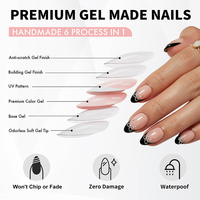Faux Ongles à Presser Personnalisés Forme Ballerine Moyenne Cercueil Carrée, Motif French Manucure, Acryliques, pour Marques Privées