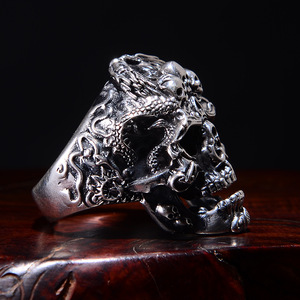 Anello Regolabile Hip Hop Economico da Uomo, Anello Teschio Maschile in Lega di Zinco Nero Argento Anticato, <span class=keywords><strong>Punk</strong></span> <span class=keywords><strong>Rock</strong></span>, 3 Pezzi, Micro Inserti <span class=keywords><strong>Punk</strong></span> - Product Image 4