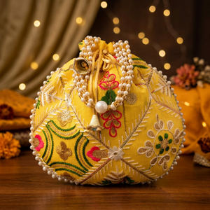 Designer Bohemian Silk Potli <b>Bag</b> Ladies Embroidered Clutch Handbag Polyester Cotton Lining Straps Decorative Evening Purse Gifts - Product Image 4