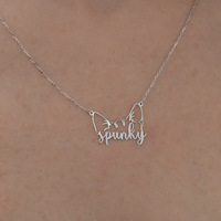 Collier personnalisé tendance en acier inoxydable plaqué or 18 carats de haute qualité, motif oreilles de chat/chien creuses, unisexe, cadeau de Noël/anniversaire