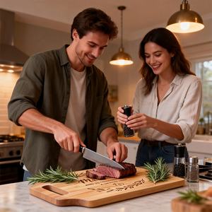 Tagliere in bambù unico con incisione laser fatta a mano, <span class=keywords><strong>regalo</strong></span> di anniversario di matrimonio per coppia, signore e signor, sposi - Product Image 5