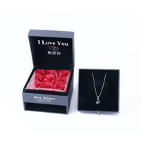 Boîte à bijoux personnalisée avec neuf roses artificielles, tiroir pour bague, coffret cadeau pour la Saint-Valentin, boîte à bijoux de qualité supérieure, fleurs décoratives