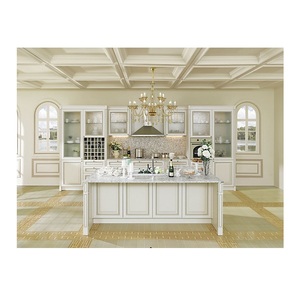 Top sales wholesale price modern hotel white kitchen cabinet customized design solid wood door kitchen cabinet