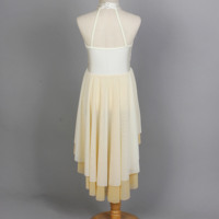 Robe de soirée à sequins dorée champagne à col halter et à coupe asymétrique