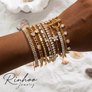 Rinhoo 316L ทอง<span class=keywords><strong>18K</strong></span> PVD สแตนเลสสตีลสร้อยข้อมือเพทายผู้หญิงกันน้ำกันจางเครื่องประดับแฟชั่นของขวัญ - Product Image 1