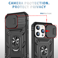 Porte-anneau magnétique Béquille Étui de protection Objectif de caméra pour iPhone 12 13 14 15 16 17 Pro Max Housse de téléphone portable gratuite