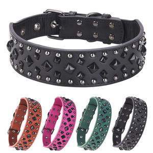 Individuell gestaltbares 2 Zoll breites Lederhalsband mit Spikes und Nieten für große Hunde - Product Image 1