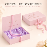 Kotak Hadiah Kaku Laminasi Matt Berlapis Satin Pink Mewah dengan Ikat Pita untuk Aksesoris Kosmetik Kecantikan (Dapat Disesuaikan)