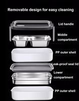 Boîte à lunch à 2 étages en acier inoxydable 304 avec couvercle en plastique pour adultes, enfants, école, bureau, micro-ondable, conteneurs alimentaires portables Bento