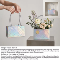 Sac en papier matelassé irisé de qualité supérieure pour bouquet de fleurs, sac fourre-tout pliable holographique pour fleuriste, sac cadeau en gros pour fleurs