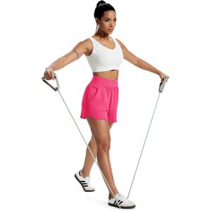Pantalones cortos deportivos FOXA para mujer, color rosa, M, de secado rápido, con bolsillos, para yoga, correr, ropa de verano - Product Image 4
