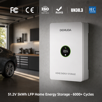 Batterie de stockage d'énergie domestique 51,2 V 100 Ah 5 kWh, murale, LiFePO4, Powerwall, avec cellules de qualité A certifiées CE, RoHS et UL, pour système solaire