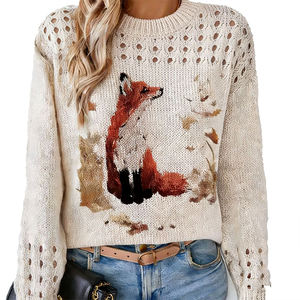 Suéter de Punto Calado con Cuello Redondo, Estilo Primavera, Personalizable con Estampado, Manga Larga, Suéter Moderno para Mujer - Product Image 5