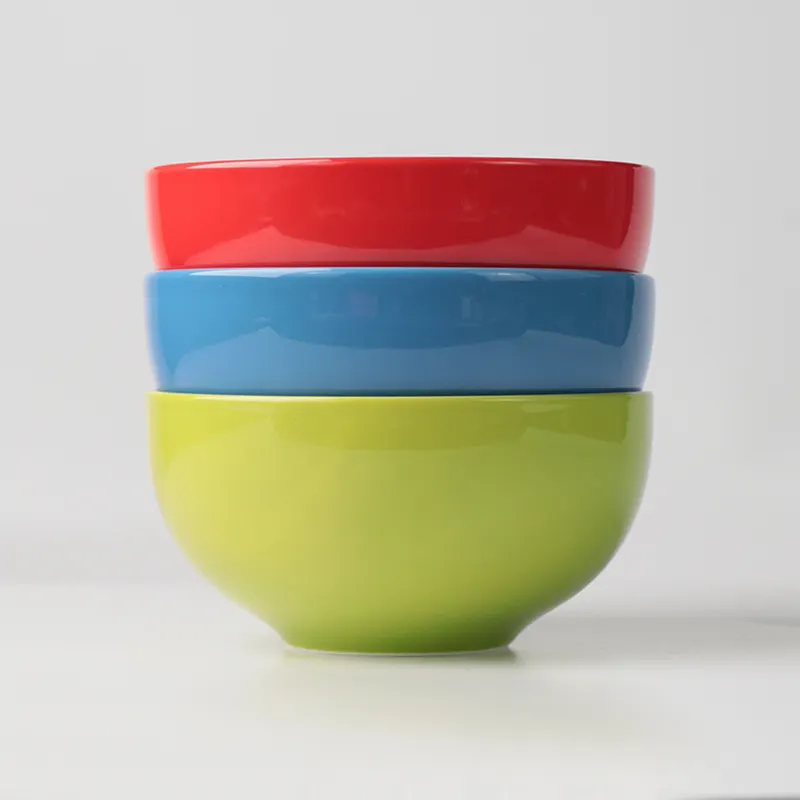 Hot Pot Barbecue Dip Bowl Ceramic Heavy Bright Green Blue Red Bowls Set Dinnerware Dish Soup Salad Bowl