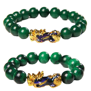 Bracelet en jade vert chanceux élastique de richesse en gros, bracelet en perles Feng Shui Pixiu Piyao pour hommes tendance - Product Image 1