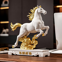 Élégante figurine en résine de cheval au galop avec base nuageuse, peinte à la main, nouveau style chinois, décoration bouddhiste pour entrée et bureau