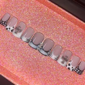 <span class=keywords><strong>Uñas</strong></span> Postizas Acrílicas Reutilizables de Longitud Media con Diseño de Animales en Rosa Pastel, Estampado de Zebra y <span class=keywords><strong>Vaca</strong></span>, Forma de Pato y Adorno de Diamantes de Imitación - Product Image 5