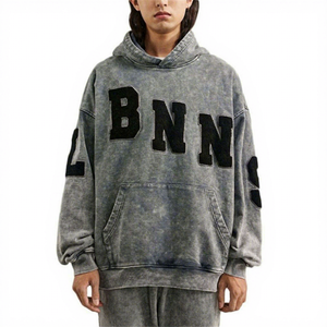 Sudadera con Capucha Estilo Urbano Vintage, de Algodón Grueso y Transpirable, con Estampado 3D, Lavado Ácido, Logotipo Personalizado, Bordado Chenille Desgastado para Hombre - Product Image 5