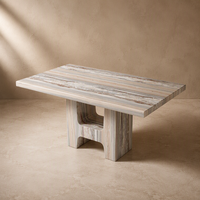 Table à manger de luxe moderne à rayures en faux marbre, base en forme de H, imprimée en 3D pour hôtels et villas