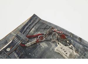High Street's Distinctive Loose Straight <span class=keywords><strong>Jeans</strong></span> para hombres Vintage Real Shot Cutting Impresión digital Dark Denim Spring <span class=keywords><strong>Jeans</strong></span> Pantalones - Product Image 3