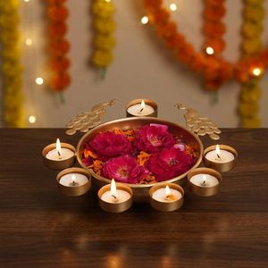เชิงเทียนทองเหลืองรูปนกยูงทรงกลม งานแฮนด์เมด สำหรับตกแต่งบ้านในเทศกาล Diwali และคริสต์มาส - Product Image 2