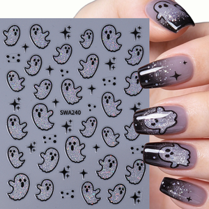 Pegatinas <span class=keywords><strong>de</strong></span> Uñas con Purpurina Plateada <span class=keywords><strong>de</strong></span> Fantasmas para Halloween 2026, Calcomanías <span class=keywords><strong>de</strong></span> Uñas con Diseños <span class=keywords><strong>de</strong></span> Fantasmas, Telarañas, Calabazas y Estrellas - Product Image 1