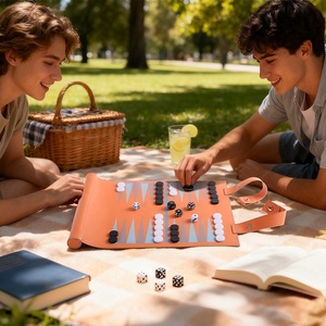 OEM <strong>Custom</strong> 2-in-1 Portable Roll up PU Leather Backgammon and <strong>Chess</strong> Game <strong>Set</strong> Handmade Premium - Product Image 6