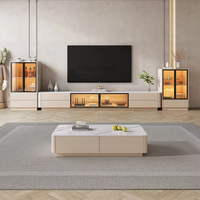 Ensemble meuble TV et table basse moderne en bois massif avec rangements pour salon et chambre