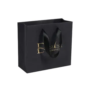 Hot Sale Papier Einkaufstasche Benutzer definierte Logo Tasche Schwarz Kraft Papiertüte Für Haar verlängerung Verpackung