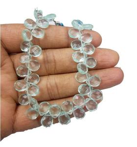 Aqua cuarzo facetado pera Briolette Beads Strand. - Product Image 1